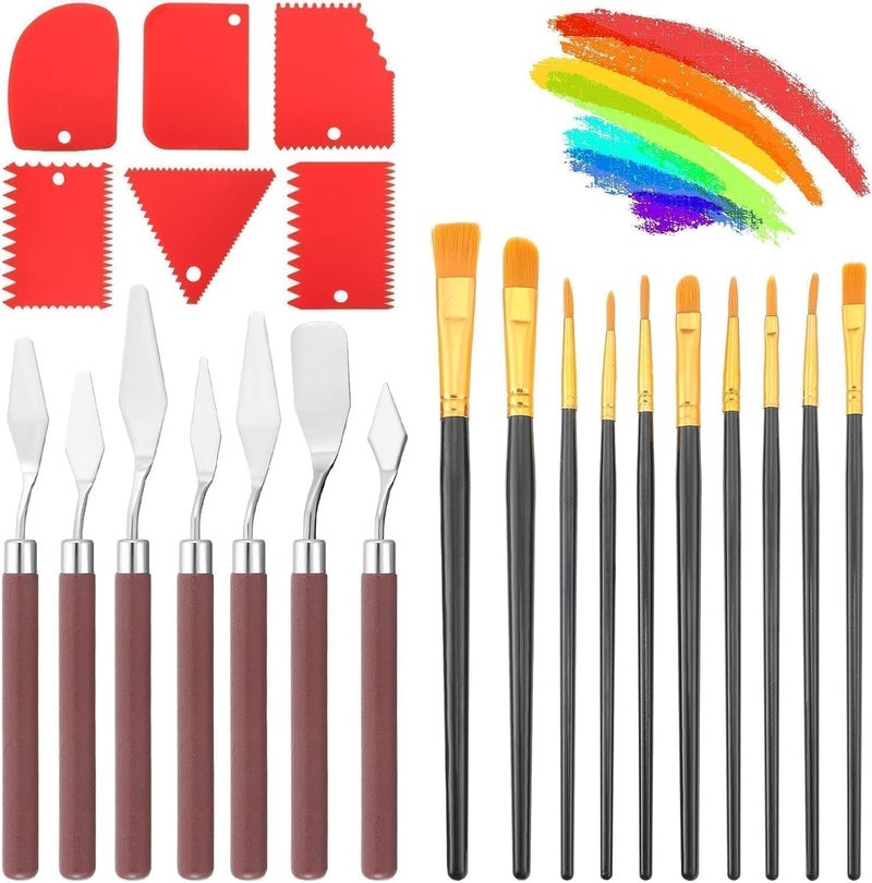 EEEKit 23 PCS Palette Knife Set, Stainless Steel Spatula Pallet Knife with Synthetic Brushes for Acrylic, Art Paint Scrapers for Oil Canvas, Watercolor Painting - Image 1